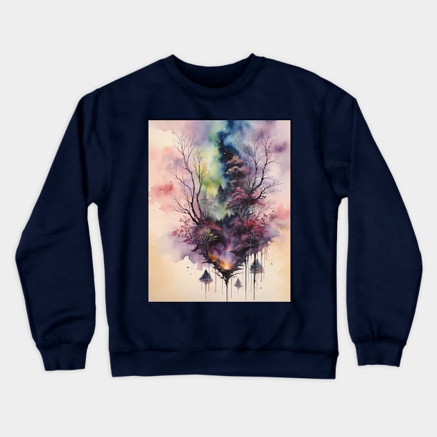 Nature Watercolor Painting Crewneck Sweatshirt by Anik Arts